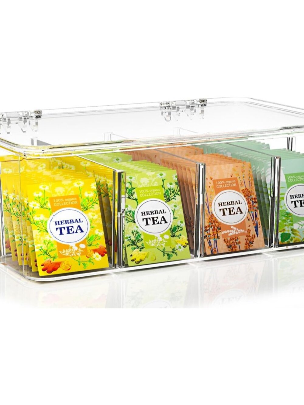 Tea Bag Organizer with Lids, Stackable Tea Box, 1 Pack, Clear